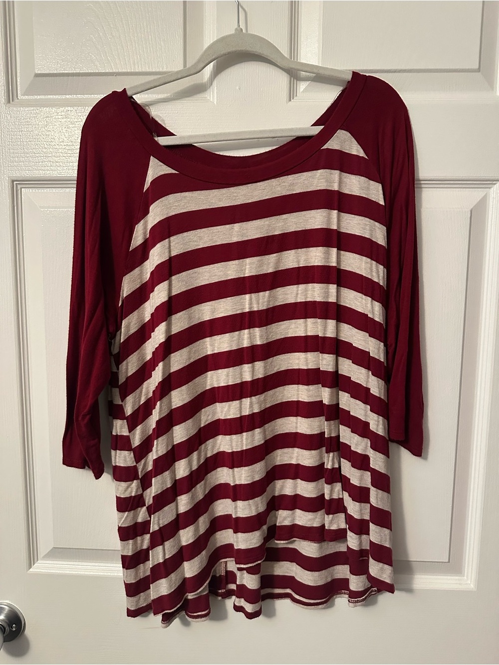 Striped 3/4 Sleeve Women's Top - Burgundy & Cream (16/18)